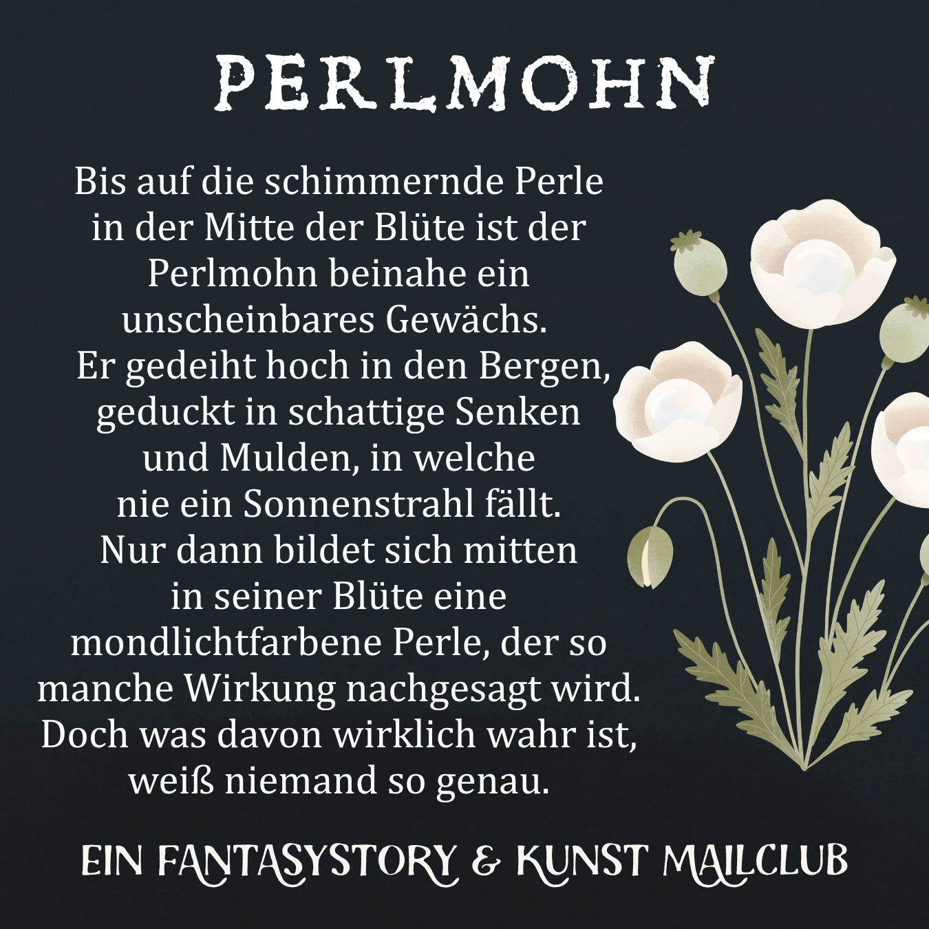 Postkarte Perlmohn Fantasy Blume - Botanische Grußkarte, dunkle Mohnblume Illustration, Fantasy Pflanze, Wandkunst