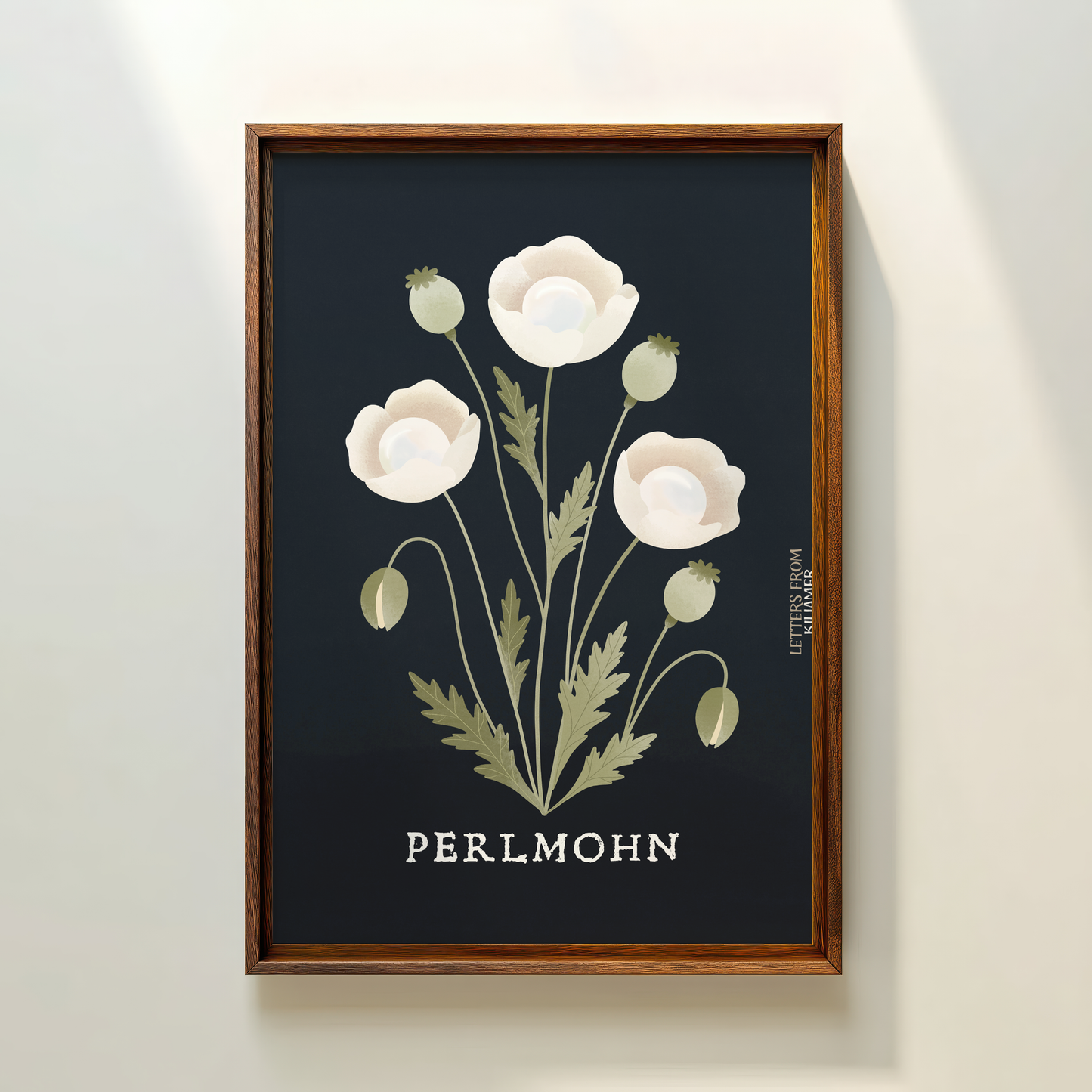 Perlmohn Poster - Botanischer Kunstdruck, dunkle Mohnblume Illustration Fantasy Pflanze