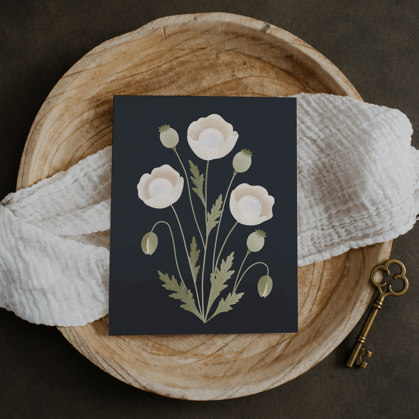 Postkarte Perlmohn Fantasy Blume - Botanische Grußkarte, dunkle Mohnblume Illustration, Fantasy Pflanze, Wandkunst